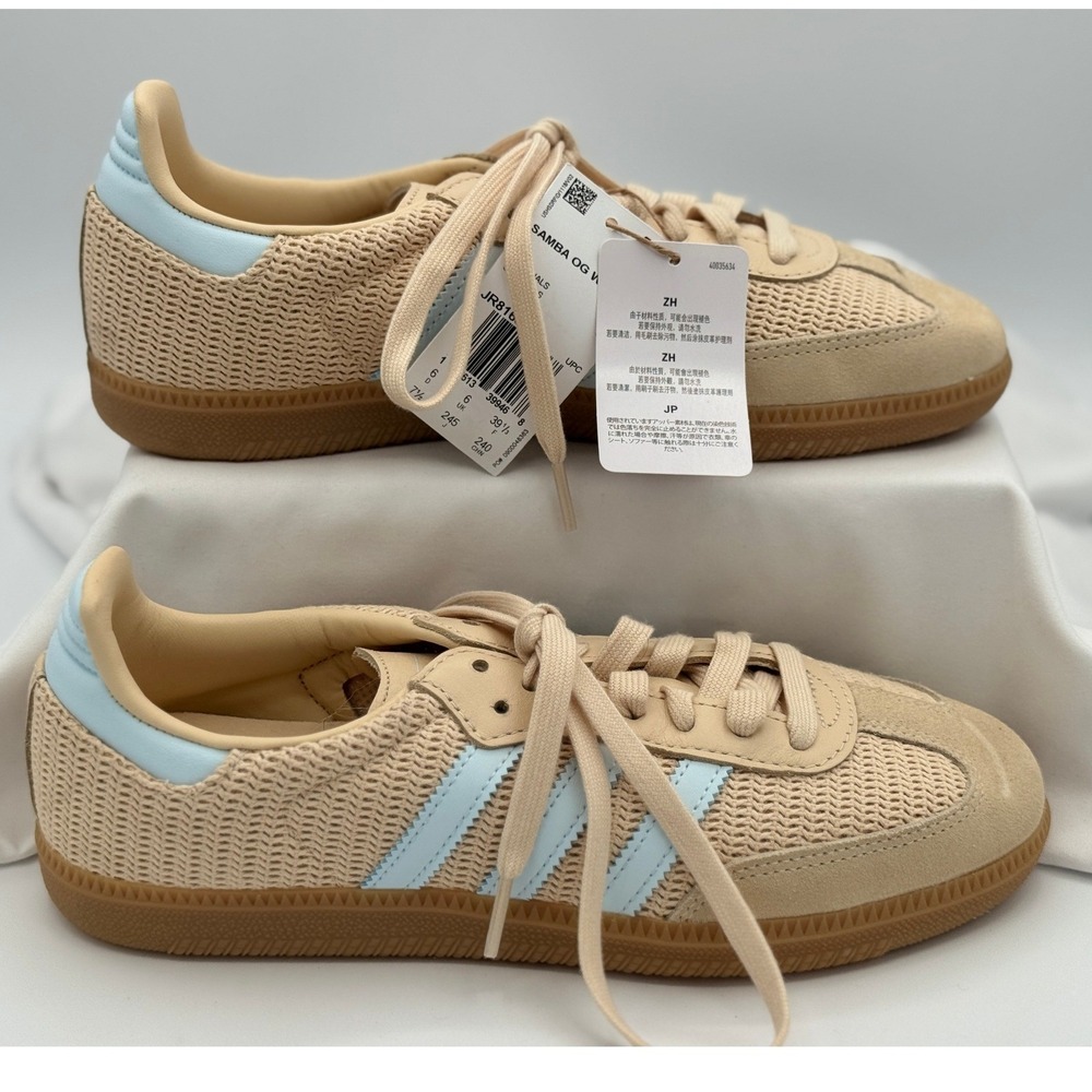 Adidas Samba OG W Sand Strata Sky Blue Woven Mesh Sneakers JR8168 Womens 7.5 NEW